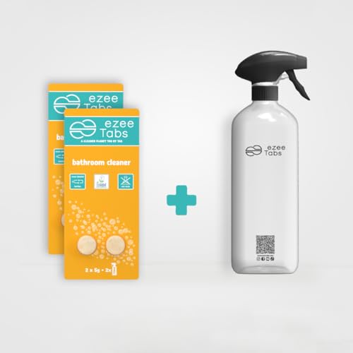 EzeeTabs Badreiniger Bundle – Reinigungstabs für ein mikroplastikfreies, biologisch abbaubares und veganes Putzmittel – 4 x Reiniger für hygienische Sauberkeit und 1 x wiederverwendbare Flasche