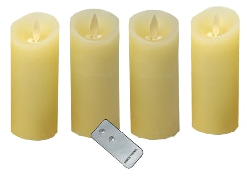 CBK-MS LED echtwachs Kerzen 4er Set weiß/elfenbein Fernbedienung Stumpenkerze Kerze flammenlos