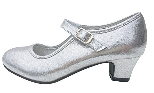 La Señorita - Prinzessinnen Schuhe – Silber glänzend für Mädchen - Brautjungfer Schuhe beim Hochzeit - Spanische Festliche Flamenco Tanz Schuhe für Kinder – ELSA Frozen
