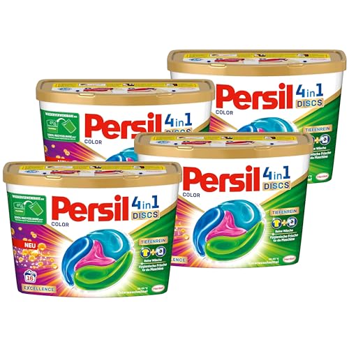 Persil 4in1 Color DISCS 64 WL (4 x 16 Waschladungen), Waschmittel mit Tiefenrein Technologie, Colorwaschmittel für reine Wäsche und hygienische Frische für die Maschine
