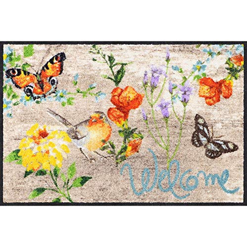 Salonloewe Robin Wood Fußmatte 50 x 75 cm Fußabtreter Haus-Eingangs-Türmatte Schmutzfangmatte Frühling Schmetterlinge Blumen bunt