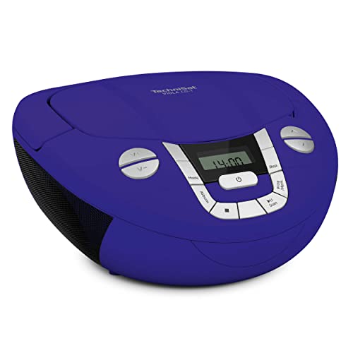TechniSat Viola CD-1 - tragbarer Stereo CD-Player, Boombox mit praktischem Tragegriff (CD-Radio für Kinder, UKW Radiotuner, Bluetooth-Empfang, 2 x 1 W RMS-Leistung, Netz- und Batteriebetrieb) blau