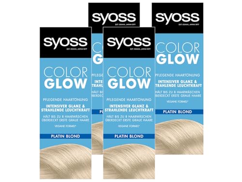 Syoss Color Glow Pflegende Haartönung Platin Blond (4x 100 ml), semi-permanente Coloration für strahlende Farbintensität bis zu 8 Haarwäschen, ohne das Haar zu schädigen