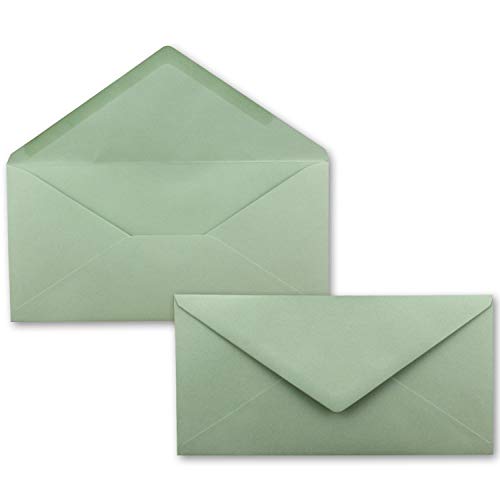 75 Brief-Umschläge Eukalyptus (Grün) DIN Lang - 110 x 220 mm (11 x 22 cm) - Nassklebung ohne Fenster - Ideal für Einladungs-Karten - Serie FarbenFroh