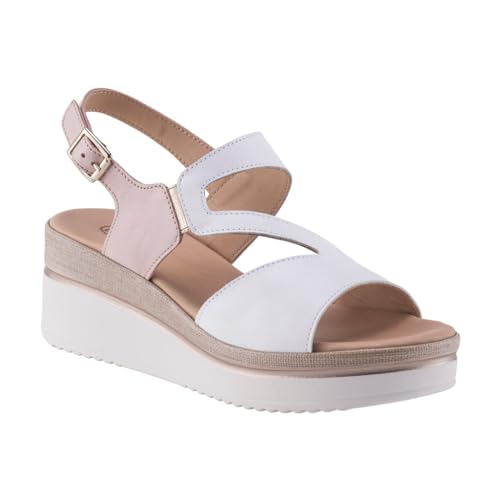 Loren, Damen-Sommer-Sandalen mit weißem Band, Nudefarben, Weiß, 39 EU