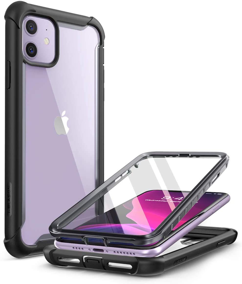 i-Blason Transparent Hülle für iPhone 11 (6.1'') Bumper Case 360 Grad Handyhülle Schutzhülle Full Cover [Ares] mit eingebautem Displayschutz, Schwarz