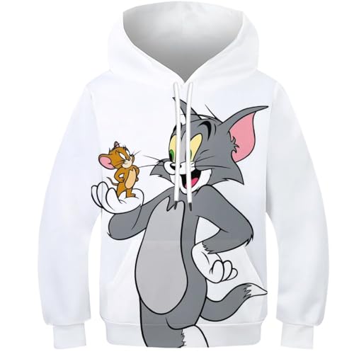 ZFISH Jungen Mädchen Hoodies 3D Cool Hoody Lustige Coole Pullover Tom Und Jerry Sweatshirts Langarm Kapuzenpullover 11-13 Jahre