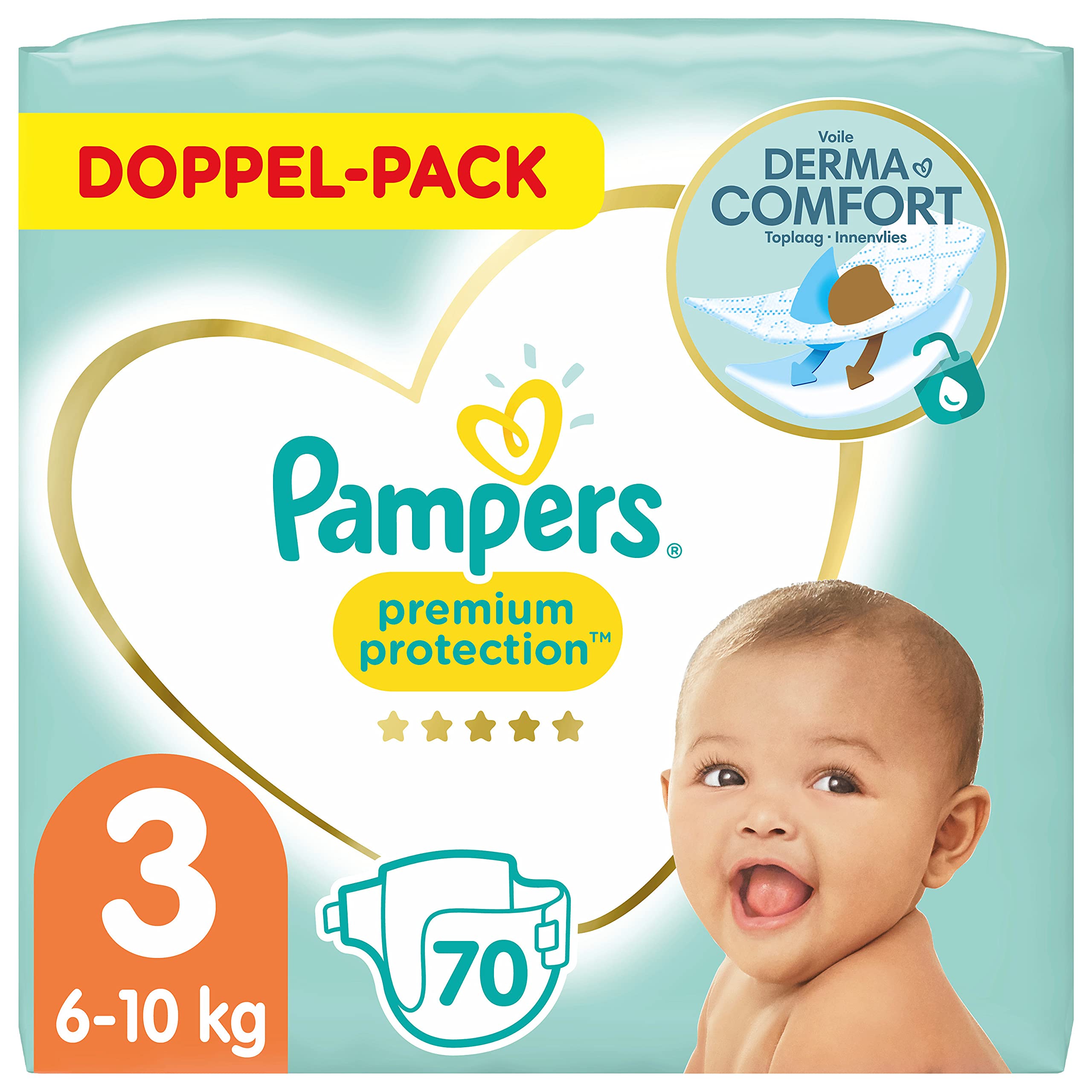 Pampers Baby Windeln Größe 3 (6-10kg) Premium Protection, 70 Stück, Pampers Weichster Komfort Und Schutz