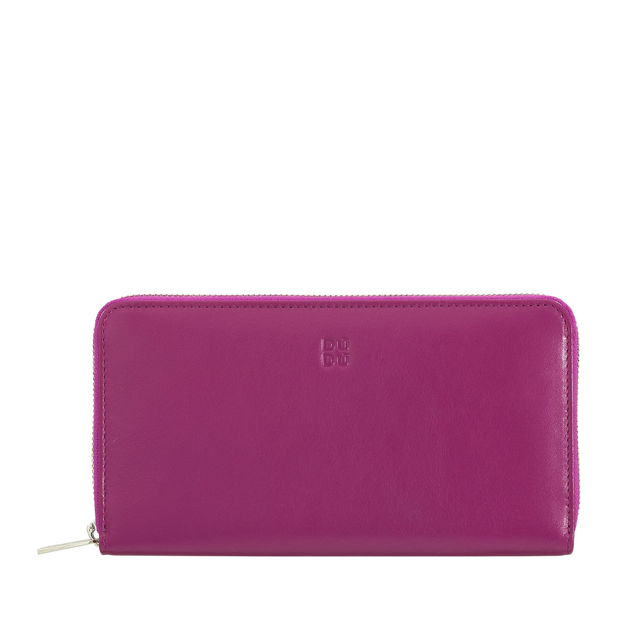 DUDU Große Bunte Damenbrieftasche RFID in echtem Leder mit Rundum - Reißverschluss Fuchsia