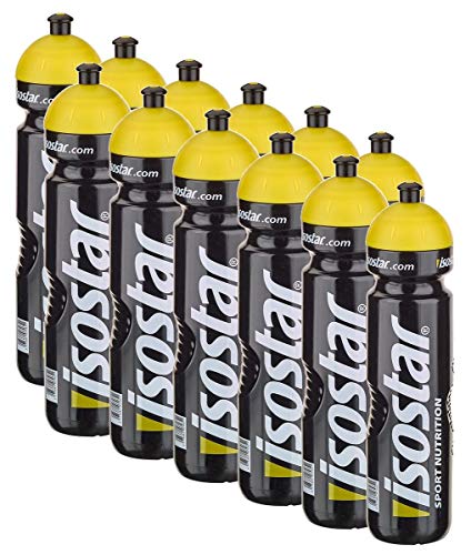 Isostar Sport Trinkflasche 1000 ml - BPA-frei - Wasserflasche für Laufen, Radfahren, Gym, Wandern - Praktischer und auslaufsicherer Push & Pull Verschluss - 12er Pack (12x1L )