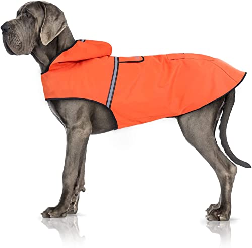 Bella & Balu Hunderegenmantel – Wasserdichter Hundemantel mit Kapuze und Reflektoren für trockene, sichere Gassigänge, den Hundespielplatz und den Urlaub mit Hund (M | Orange), hundewindeln