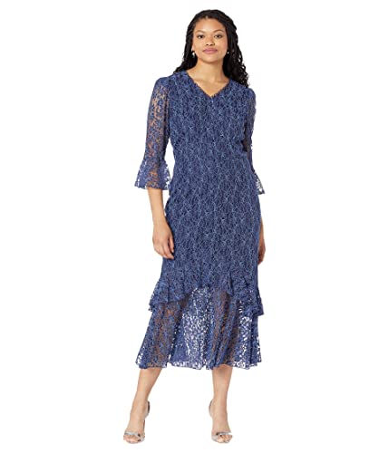 Little Mistress Damen Women's Ayres Navy Lace Frill Bodycon Midaxi Dress, Size 12 UK, Blue Kleid
