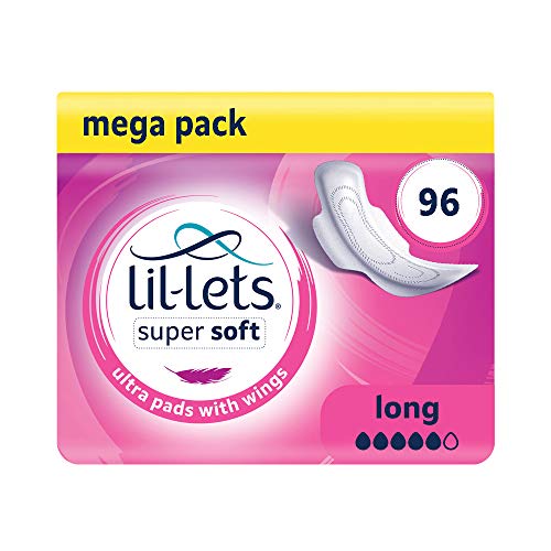 Lil-Lets Super Soft Ultra Binden lang, 96 x Ultra Soft Binden mit Flügeln, 8 Packungen mit 12 Stück