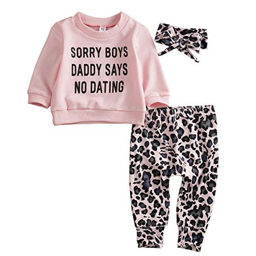 Verve Jelly Kleinkind Baby Mädchen Kleidung DAD SAYS Sweatshirt Tops Leopard Hose Stirnband Set Leggings 3tlg Outfits