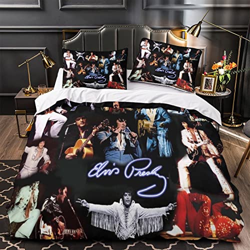 Elvis Presley Bettwäsche Rock 'n' Roll Bettwäsche 3D Sängerin Drucken Mit Bettbezüge Kissenbezüge Für Jungen Mädchen einfach（135x200cm）