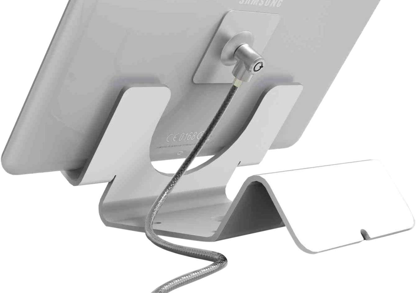 Maclocks Universal Security Tablet Halter mit Kabelschloss für z.B. Apple iPad Air 2, iPad 9,7" (2017), iPad Pro, Samsung Galaxy Tab uvm. [weiß | Aluminium | Diebstahlschutz] - CL12UTH WB