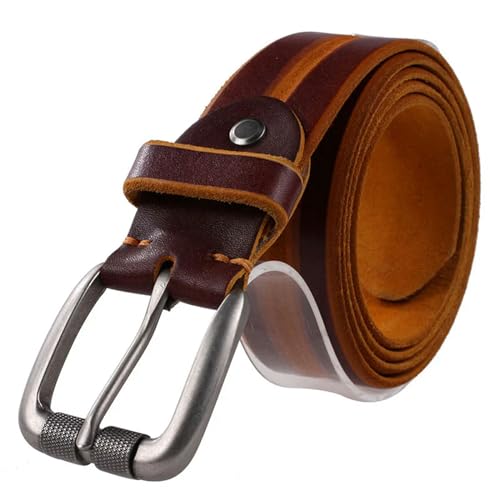 1 x Designer-Gürtel für Herren, braunes Vollnarbenrindsleder, modischer Cowboy-Gürtel für Unise-Orange, 125 cm