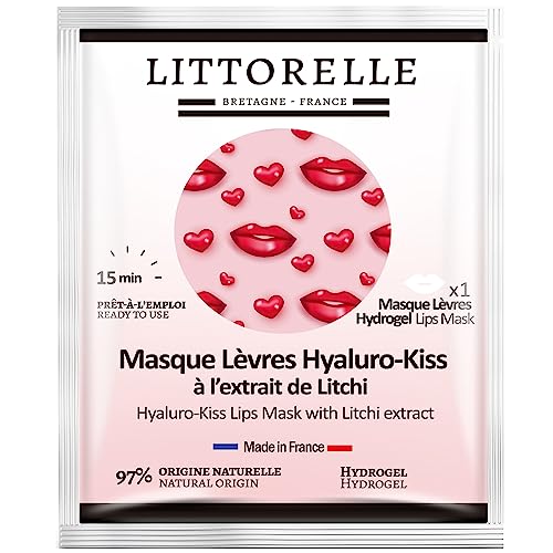 Lychee Feuchtigkeitsspendende, Aufpolsternde und Anti-Aging Lippen Maske – Hydrogel Lippenpads mit 97% natürlichen Inhaltsstoffen - Made in Frankreich –Weiche und geschmeidige Lippen