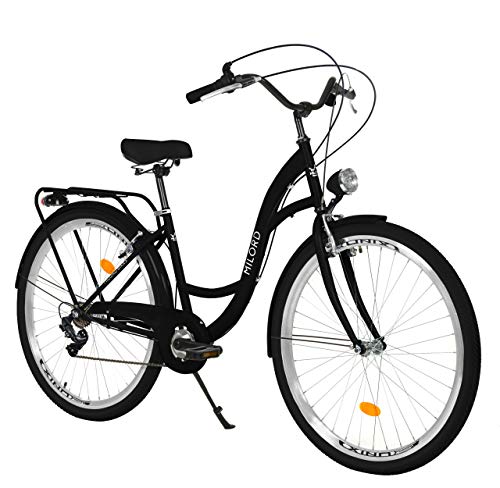 Milord. 28 Zoll 7-Gang schwarz Komfort Fahrrad mit Rückenträger, Hollandrad, Damenfahrrad, Citybike, Cityrad, Retro, Vintage