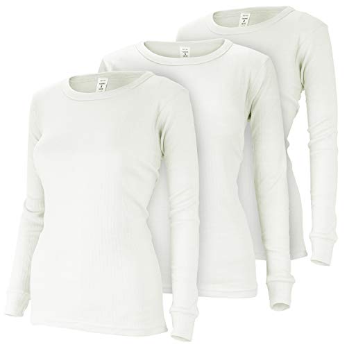 Damen Thermo Unterhemden Set | 3 langarm Unterhemden | Funktionsunterhemden | Thermounterhemden 3er Pack - Creme - L