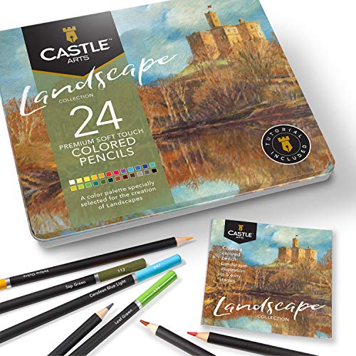 Castle Arts Themed 24 Buntstiftsets in Blechdose, perfekte Farben für 'Landschaften'. Mit hochwertigem, glattem Farbkern, hervorragender Misch- und Überlagerungsleistung für großartige Ergebnisse