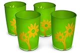Ornamin Becher mit Anti-Rutsch Blume 220 ml grün/gelb 4er-Set (Modell 820) / Trinkbecher, Pflege-Becher, Kinderbecher