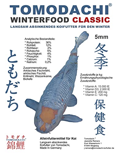 Tomodachi Koifutter, Winterfutter Koi, energiereiches Sinkfutter für Koi, langsam sinkend mit arktischen Rohstoffen, hochverdaulich speziell bei Kälte, Koi Sinkfutter, Winterfood Classic 5mm 15kg