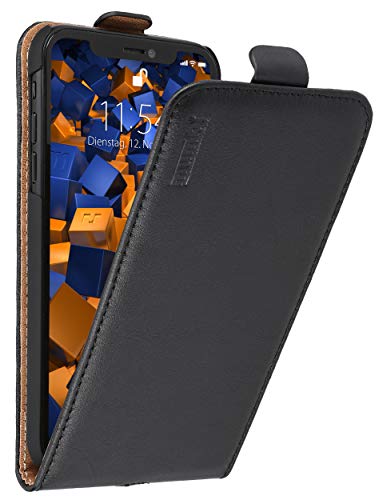 mumbi Echt Leder Flip Case kompatibel mit iPhone XR Hülle Leder Tasche Case Wallet, schwarz