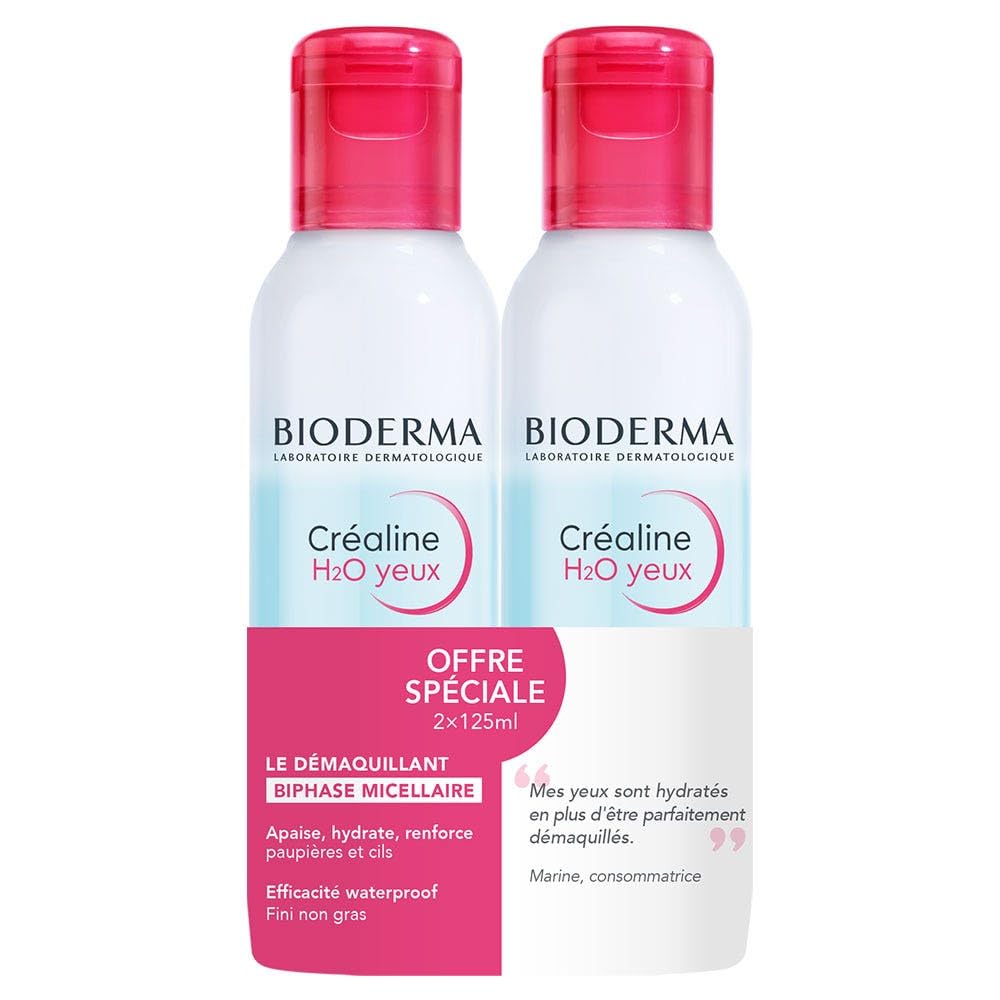 Bioderma Créaline H2O Sensitive Eyes and Lips Biphase Mizellar, 2er Pack (2 x 125 ml)