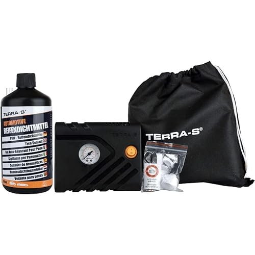 TERRA S T56000 T56000Reifenreparatur-Kit, Mobil-Kit, Notfallausrüstung, mit Dichtmittel und Reifenpumpe, geeignet für Autos und andere Kfz, Reparatur in 15 Minuten
