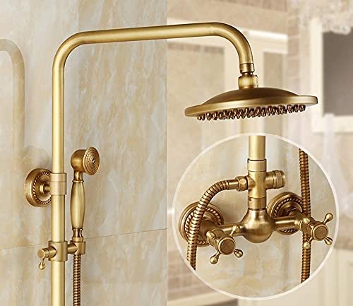 Wasserhähne, Badezimmer-Duschsystem, an der Wand montiertes Badezimmer-Duschset, Wasserhahn, antiker Messing-Duschmischerhahn mit Handbrause, Badewannen-Kaltwärmehahn im europäischen Stil,E