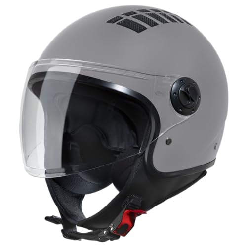 VINZ Como Jethelm mit Visier ECE 22.06 Zertifiziert | Roller Helm Mopedhelm Ideal Für Motoroller & Vespa | Herren und Damen | Komfortabler Motorradhelm XS-XL | Titanium
