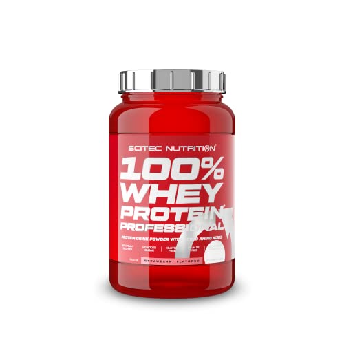 Scitec Nutrition 100% Whey Protein Professional mit extra zusätzlichen Aminosäuren und Verdauungsenzymen, 920 g, Erdbeere