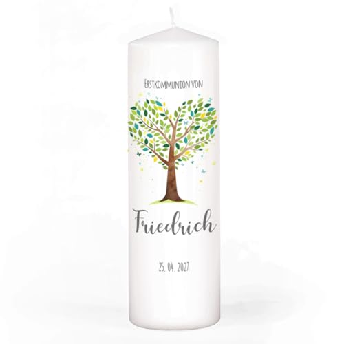 Striefchen® Wachskerze für Taufe, Kommunion und Co. in 4 Größen, Motivauswahl (Lebensbaum grün-türkis, 25 cm (H))