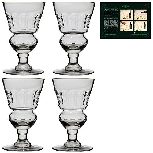 ALANDIA Absinth Glas Set | 4X Mundgeblasene Absinth-Gläser mit Reservoir | Inkl. Trinkanleitung