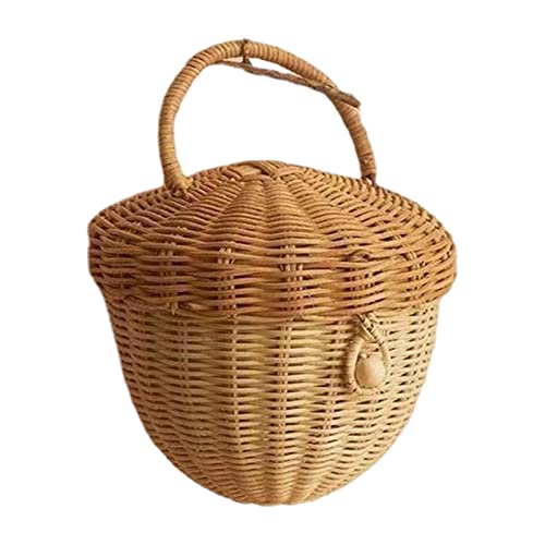 Aufbewahrung Korb, natürliche Hand gewebte runde Rattan Tasche, Pilz-Flip-Cover-Web Dekoration, große Kapazität Handtasche Gelb