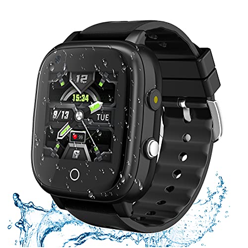 Verbesserte 4G GPS Smartwatch für Mädchen Jungen, IP67 Wasserdicht Sport Smart Watch Telefon für Kinder, mit Kamera WiFi Video Anruf SOS Schrittzähler Geburtstagsgeschenk für Kinder 3-14