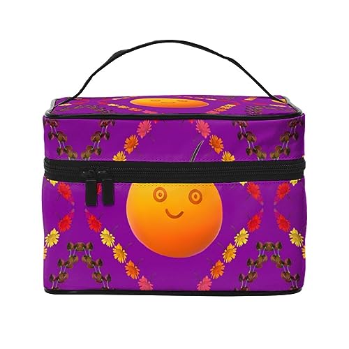 Smiley Orange Stilvolle und praktische Reise-Kosmetiktasche mit extra großen Fächern und Reißverschluss, wasserdicht, Schwarz , Einheitsgröße