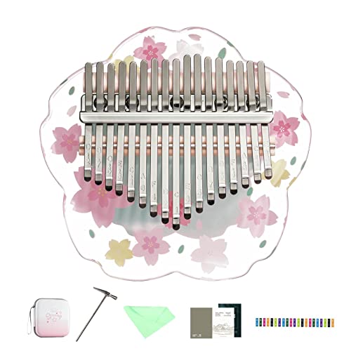 delr Finger-Daumen-Klavier - Mini-Musikinstrumente in Kirschblütenform aus Acryl mit 17 Tasten - Transparente Kristallkalimba, Musikinstrumentengeschenke für Kinder