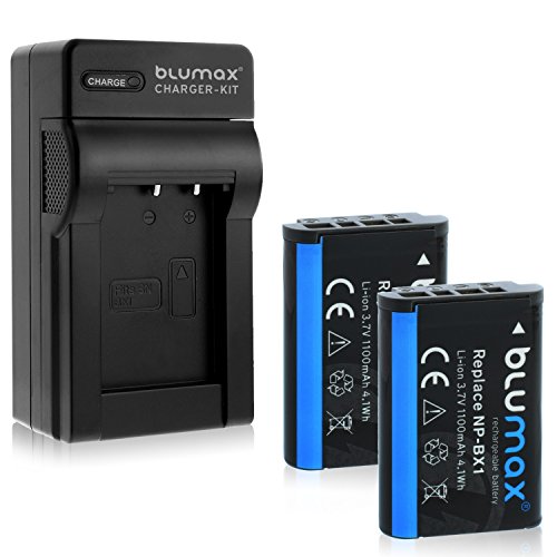 2X Blumax Akku kompatibel mit Sony NP-BX1 1100mAh + Ladegerät - für Sony Cyber-Shot DSC-RX100, DSC-RX100 II, DSC-RX100M II, DSC-RX100 III, DSC-RX100 V, DSC-RX100 IV, HDR-CX405, ZV-1