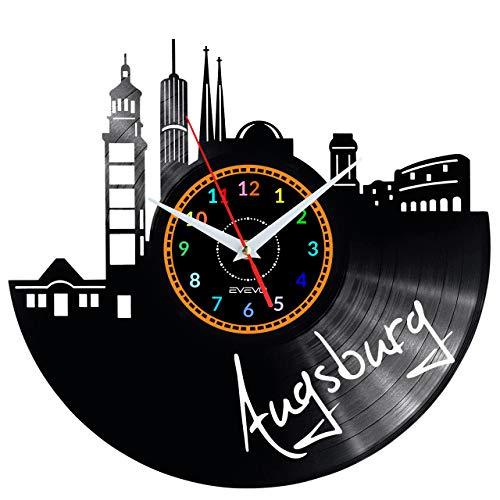 EVEVO Augsburg Wanduhr Vinyl Schallplatte Retro-Uhr groß Uhren Style Raum Home Dekorationen Tolles Geschenk Wanduhr Augsburg