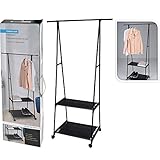 Storage solutions Kleiderständer mit 2 Einlegeböden - Schwarz - Edelstahl - Auf Rädern