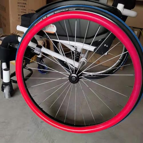 Rollstuhl-Greifreifenabdeckungen, rutschfeste Silikon-Rollstuhl-Greifreifenabdeckung, Hinterrad-Ringschutzabdeckung for verbesserten Halt und Traktion, Rollstuhlzubehör (Color : Red, Size : 24in)
