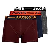 JACK & JONES Herren Unterhosen Shorts Boxershorts Trunks 3er Pack, Farbe:Mehrfarbig, Wäschegröße:XL, Artikel:- Burgundy