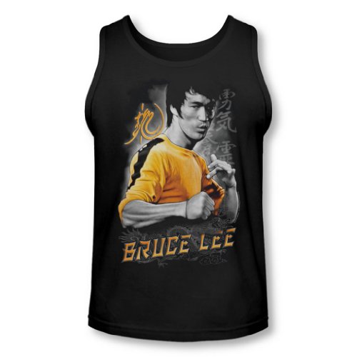 Bruce Lee - Herren-Tank-Top mit gelbem Drachen. Gr. M, Schwarz