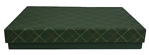 Emartbuy Starre Geschenkbox, 30,5 x 23 x 5 cm, handgefertigte Geschenkbox aus Baumwollpapier, kariert, grün, innen grün