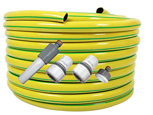 Gartenschlauch 3/4" Zoll 50m Gelb Wasserschlauch Schlauch mit Armaturen : 4-tlg Adapter Set