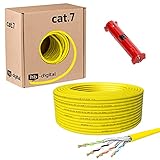 HB Digital Netzwerkkabel LAN Verlegekabel Cabel 50m cat 7 Kupfer Profi + Abisolierer (groß) S/FTP PIMF LSZH Halogenfrei gelb RoHS-Compliant cat. 7 AWG 23/1