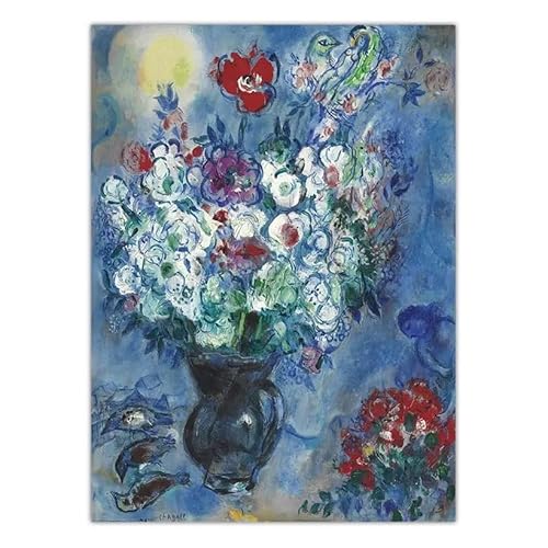 XIAOMENGT Marc Chagall abstrakte Poster, Blumen, Wandkunst, Vintage-Leinwandgemälde, Marc Chagall-Drucke für Moderne Heimdekoration, Wandbild, 40 x 60 cm, ohne Rahmen