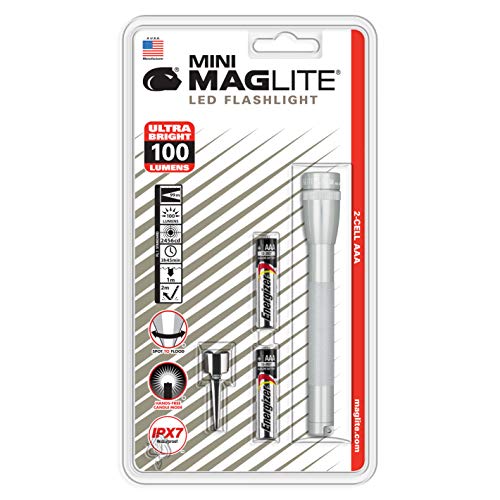 Mag-Lite LED Mini AAA Taschenlampe bis zu 84 Lumen, 12,5 cm, inkl. 2 Micro-Batterien und Taschenclip, silber, SP32106
